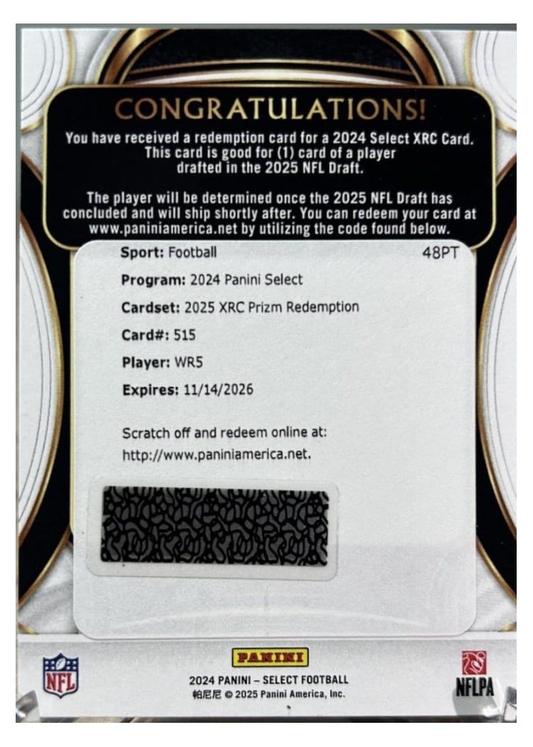 2024 Panini Select 2025 XRC Prizm Redemption Jayden Higgins #515 card