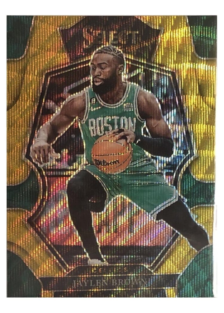 2022-23 Panini Select Base Set Jaylen Brown Gold Wave Prizm #132 card