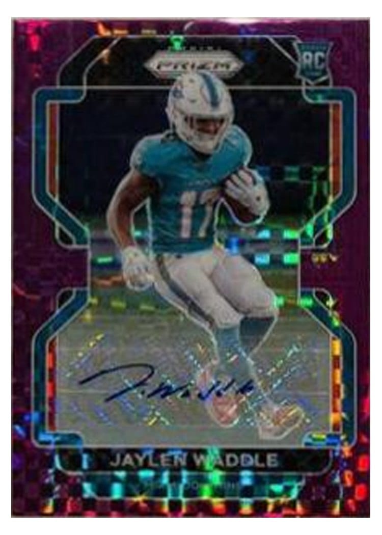 2021 Panini Prizm Base Set Jaylen Waddle Autograph Purple Power Prizm #338 card