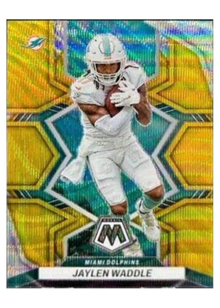 2022 Panini Mosaic Base Set Jaylen Waddle Gold Wave #122 card