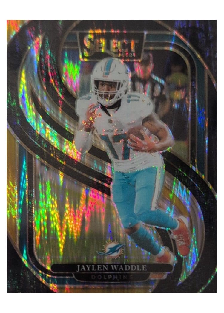 2024 Panini Select Base Set Jaylen Waddle Black Gold Prizm Shock #168 card