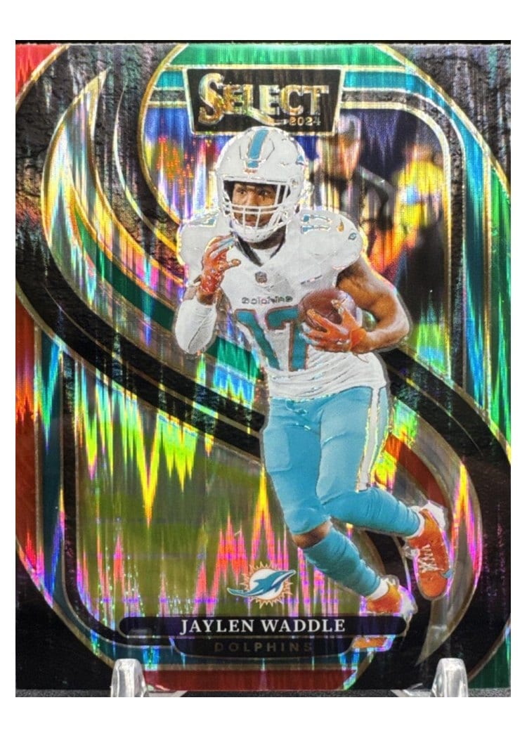 2024 Panini Select Base Set Jaylen Waddle Green Red Prizm Shock #168 card