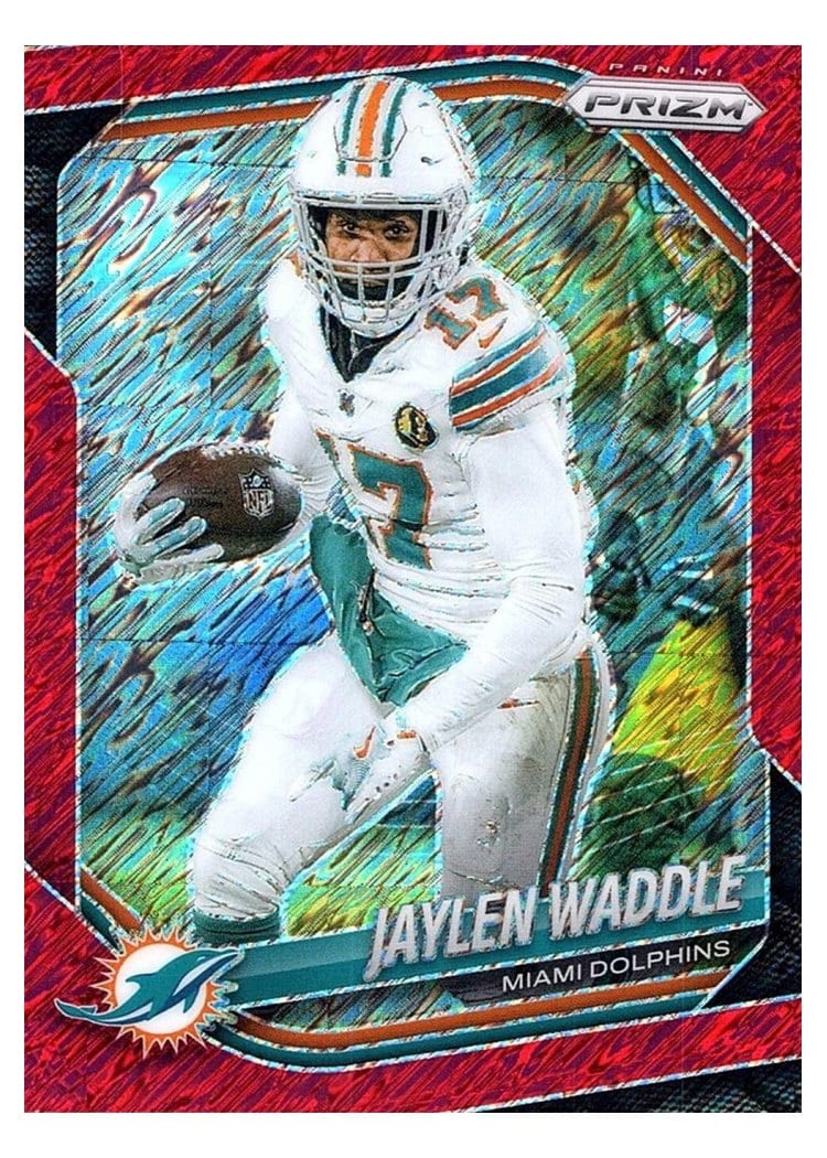2025 Panini Prizm Base Set Jaylen Waddle Red Shimmer #172 card