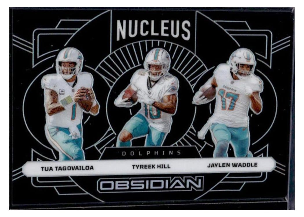 2024 Panini Obsidian Nucleus Jaylen Waddle/Tua Tagovailoa/Tyreek Hill #14 card
