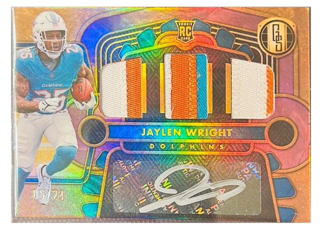 2024 Panini Gold Standard Rookie Jersey Autographs Triple Jaylen Wright #21 card