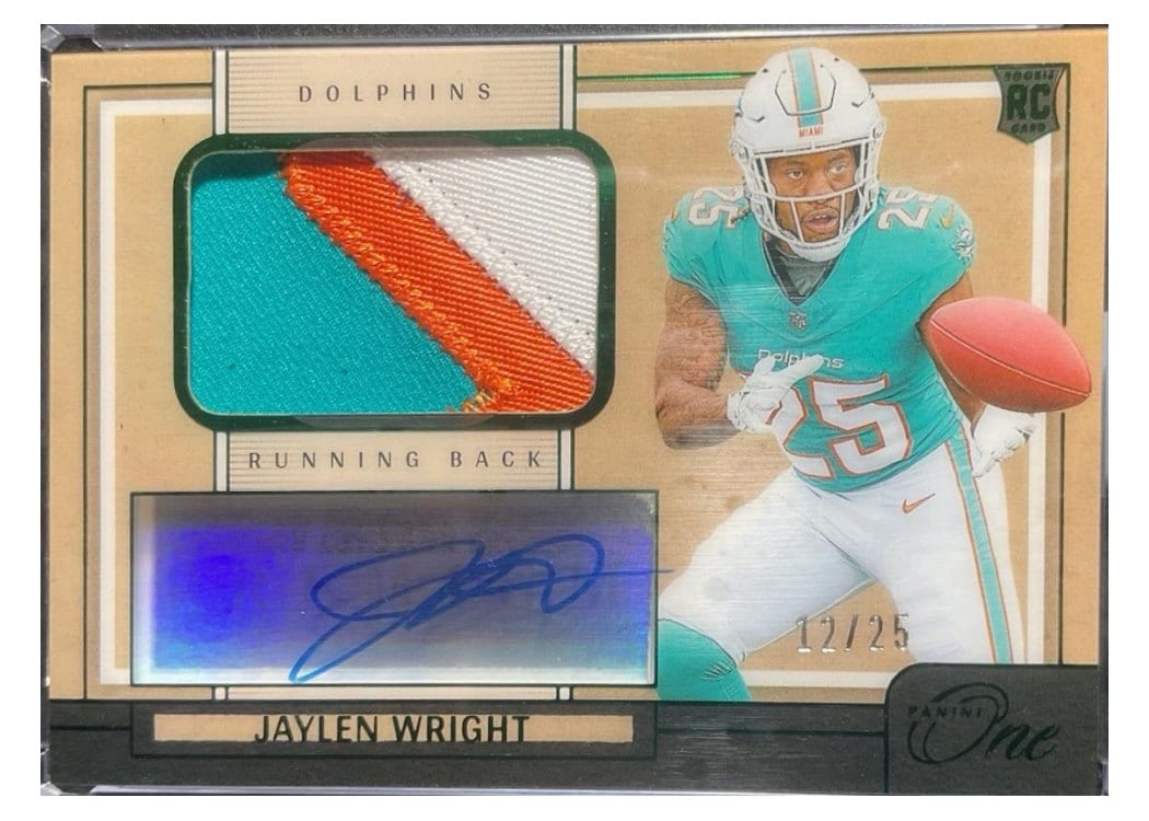 2024 Panini One Premium Rookie Patch Autographs Jaylen Wright #129 card