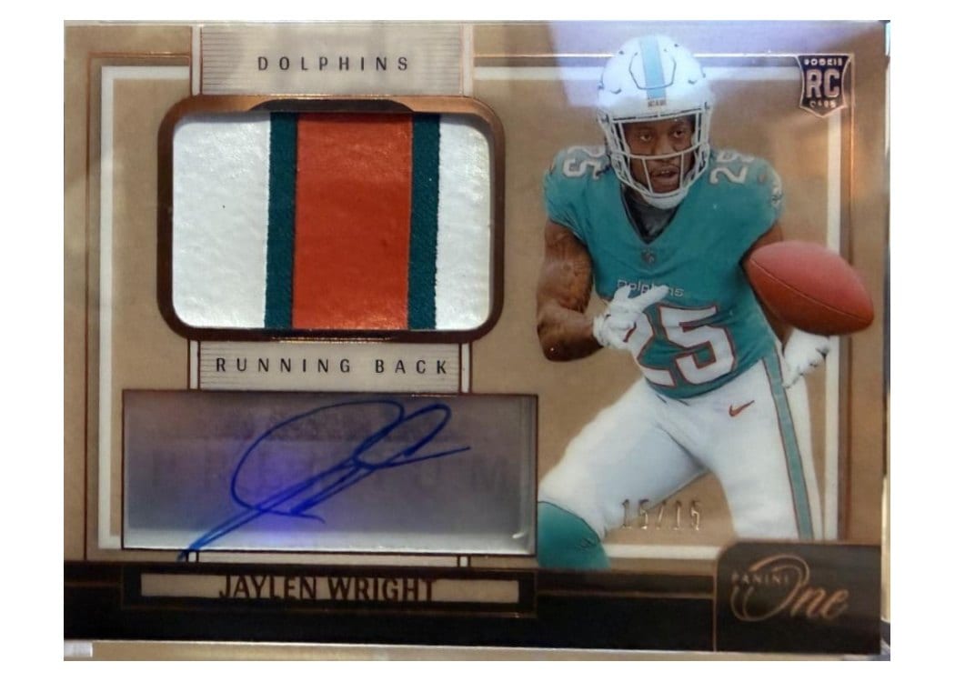 2024 Panini One Premium Rookie Patch Autographs Jaylen Wright #129 card