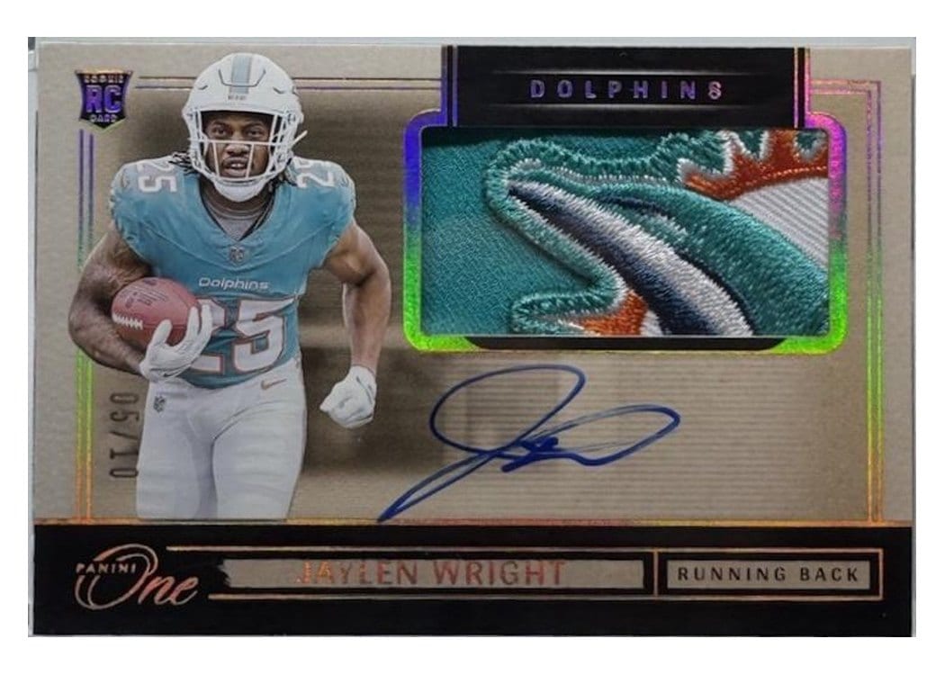 2024 Panini One Rookie Patch Autographs Jaylen Wright #28 card