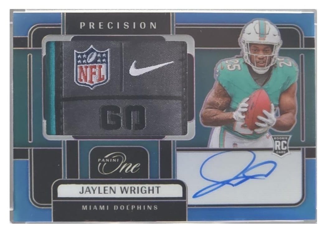 2024 Panini One Rookie Patch Autographs Jaylen Wright #28 card