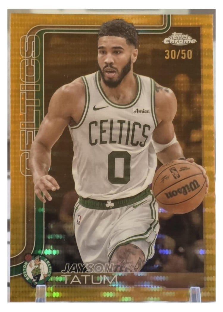 2025 Topps Chrome Jayson Tatum Pulsar Gold Refractor #49 card