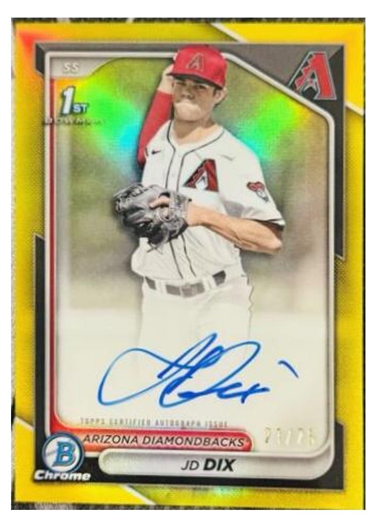 2024 Bowman Draft Chrome Prospect Autographs JD Dix Yellow Refractor #CPA-JD card