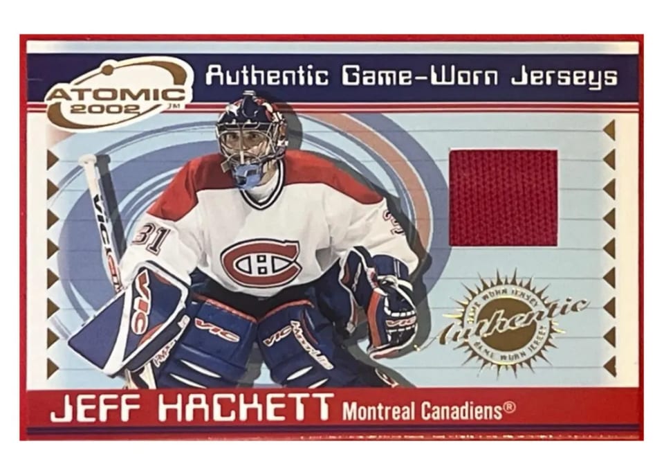 2001 Pacific Atomic Jerseys Jeff Hackett #32 card