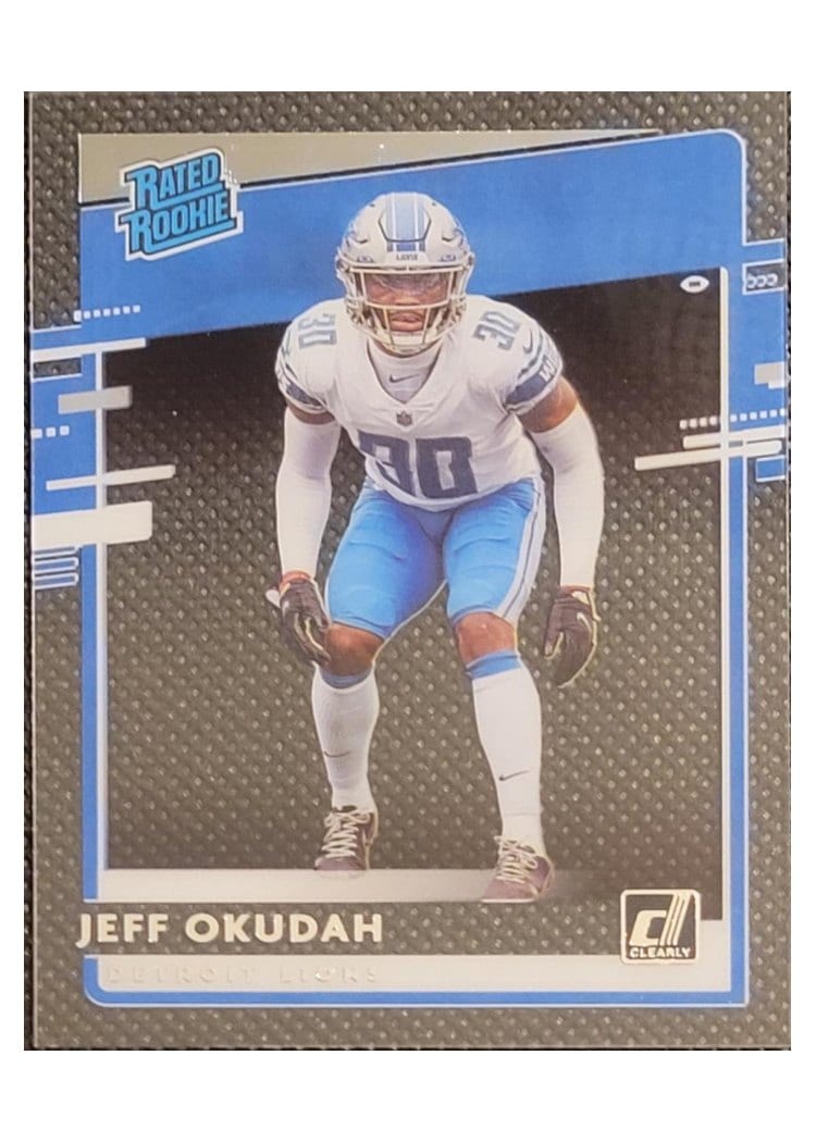 2020 Panini Chronicles Clearly Donruss Rated Rookies Jeff Okudah #RR-JO card