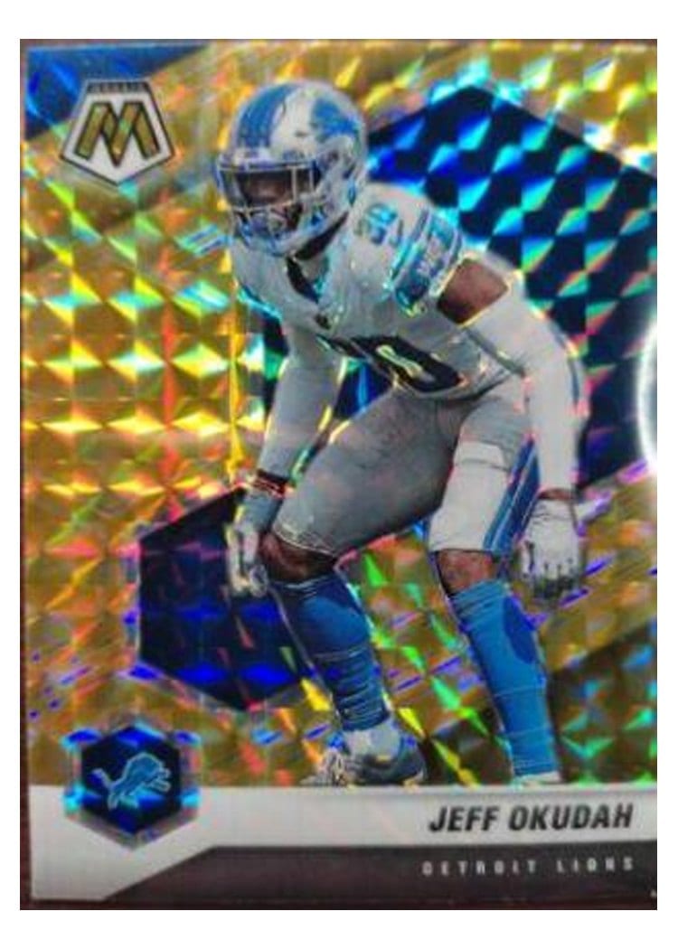 2021 Panini Mosaic Base Set Jeff Okudah Reactive Yellow Mosaic #77 card