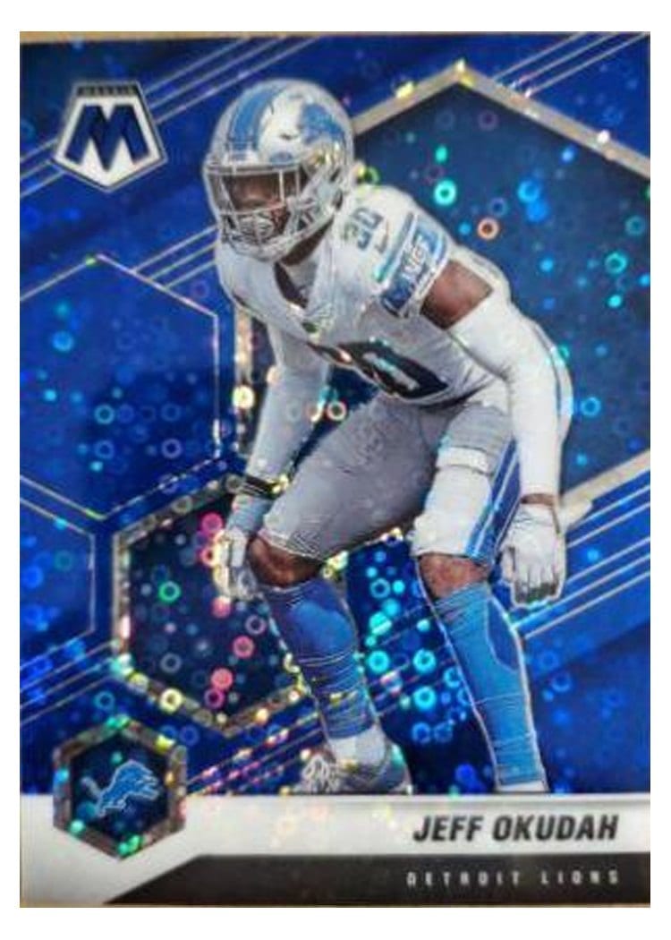 2021 Panini Mosaic Base Set Jeff Okudah No Huddle Blue Mosaic #77 card