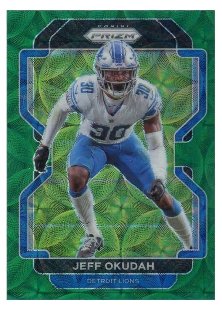 2021 Panini Prizm Base Set Jeff Okudah Green Scope Prizm #153 card