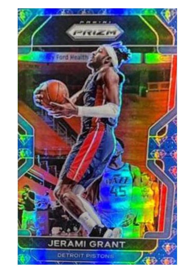 2021-22 Panini Prizm Base Set Jerami Grant 75th Anniversary Blue Prizm #76 card