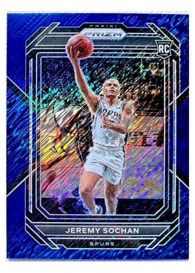 2022-23 Panini Prizm Base Set Jeremy Sochan Blue Shimmer Prizm #263 card