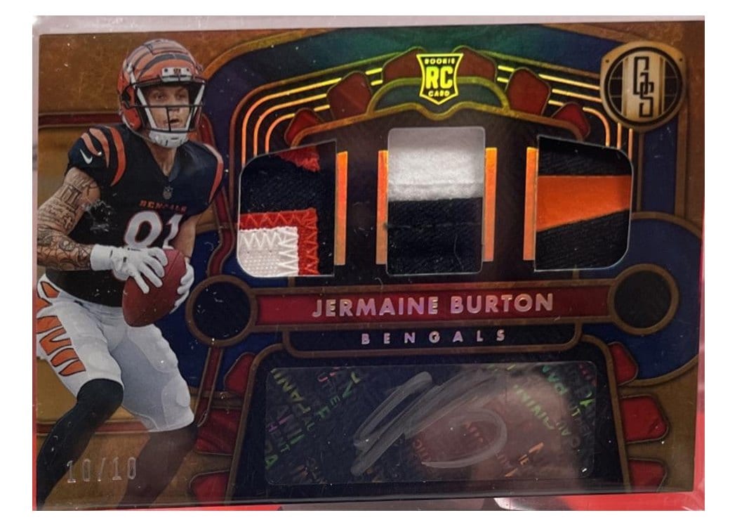 2024 Panini Gold Standard Rookie Jersey Autographs Triple Jermaine Burton #23 card