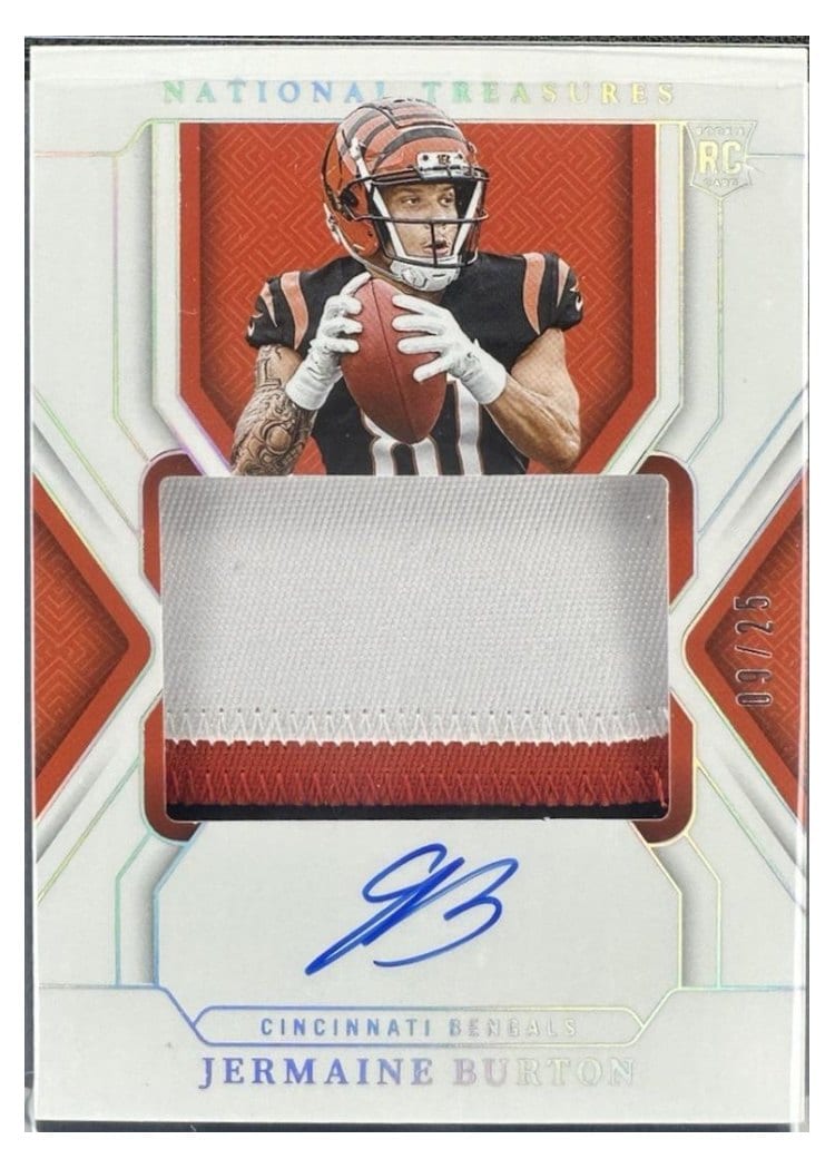 2024 Panini National Treasures Base Set Jermaine Burton Holo Silver Patch Autograph #193 card