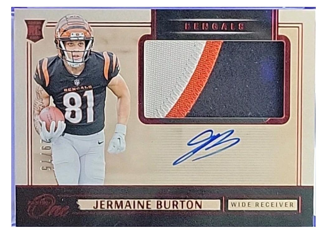 2024 Panini One Rookie Patch Autographs Jermaine Burton #30 card
