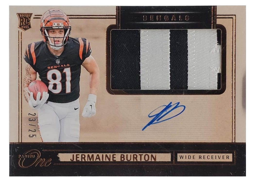 2024 Panini One Rookie Patch Autographs Jermaine Burton #30 card