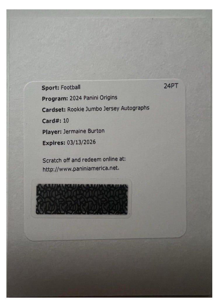 2024 Panini Origins Rookie Jumbo Jersey Autographs Jermaine Burton #RJA-JBU card