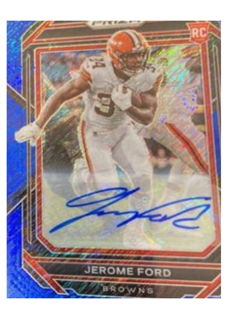 2022 Panini Prizm Base Set Jerome Ford Autograph Blue Shimmer #346 card