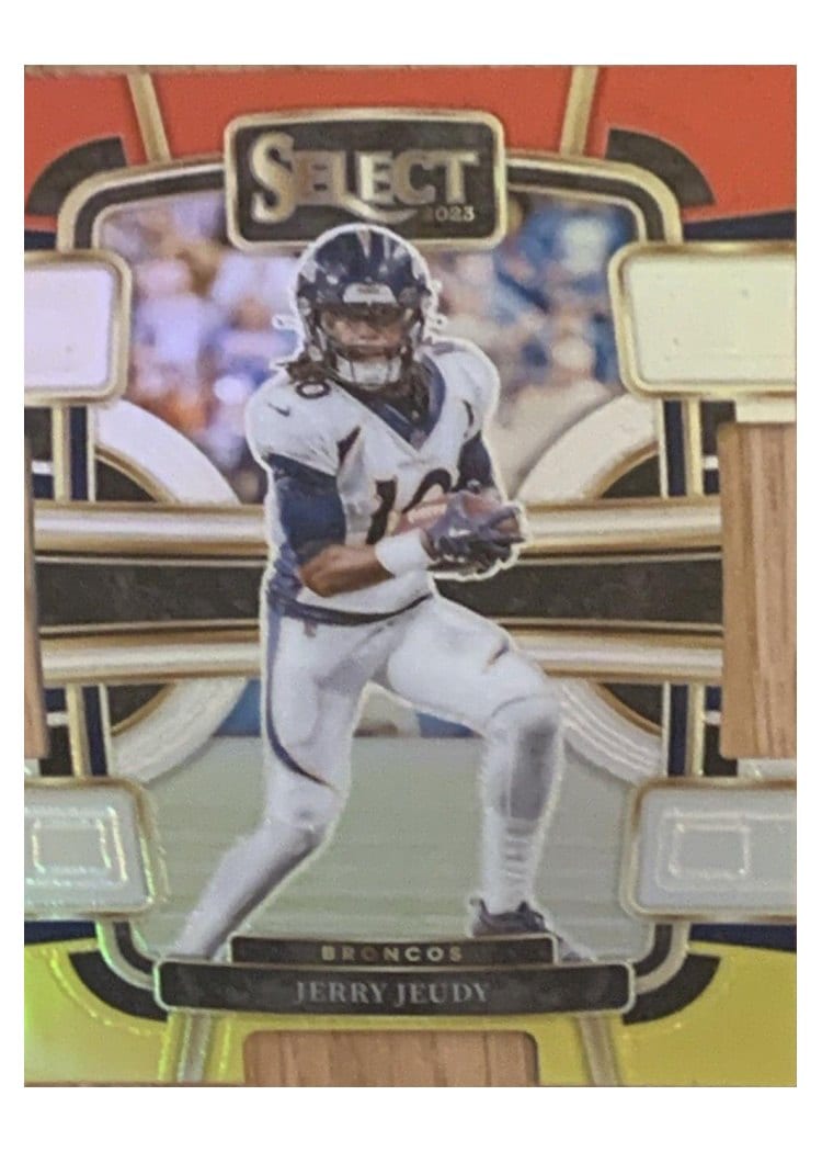 2023 Panini Select Base Set Jerry Jeudy Red Yellow Prizm Die-Cut #31 card