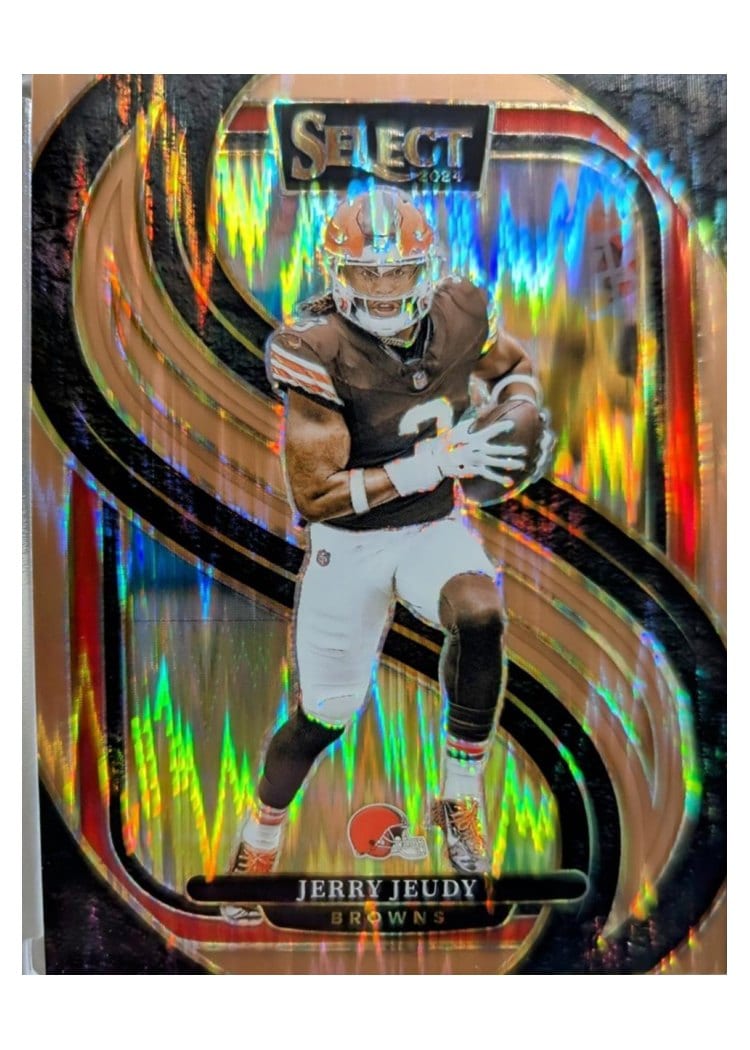 2024 Panini Select Base Set Jerry Jeudy Orange Prizm Shock #169 card