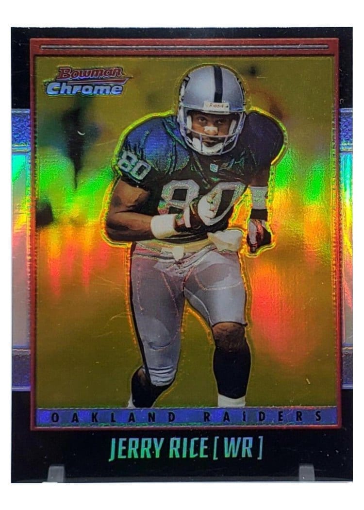 2001 Bowman Chrome Jerry Rice Gold Refractor #100 card
