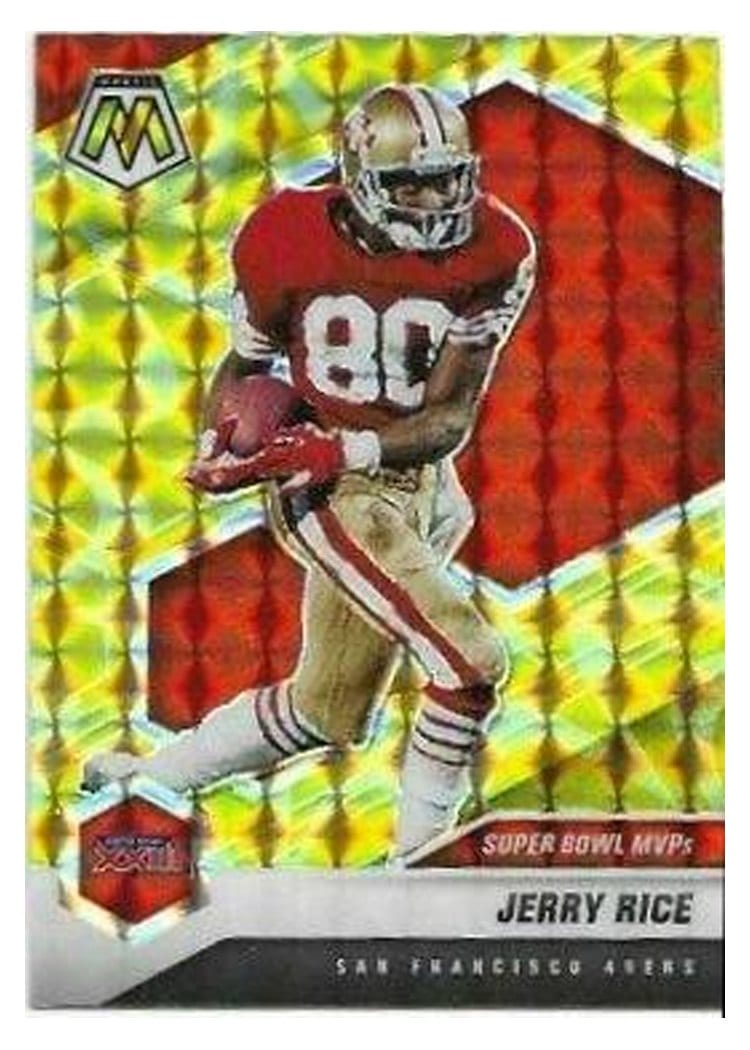 2021 Panini Mosaic Base Set Jerry Rice Reactive Yellow Mosaic #295 card