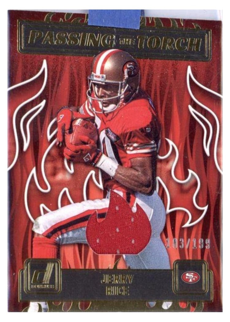2023 Donruss Passing the Torch Jersey Relics Jerry Rice / Deebo Samuel #PTT-7 card
