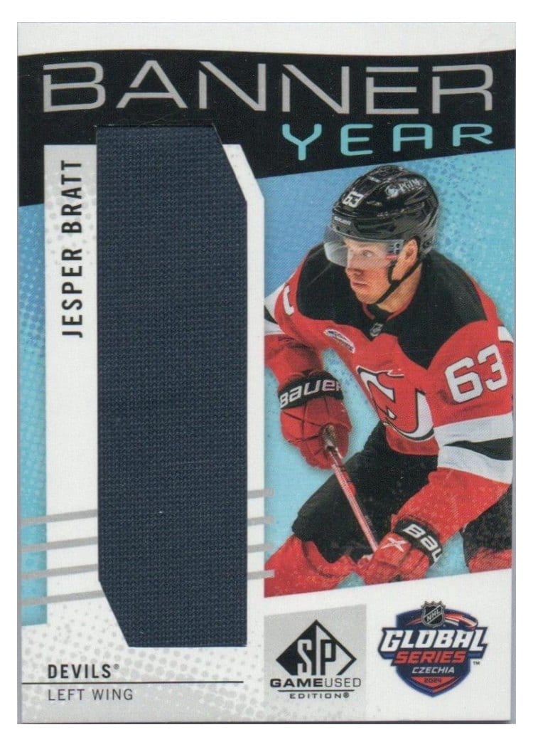 2025-26 SP Game Used 2024 Global Series Devils vs. Sabres Banner Year Relics Jesper Bratt #BYGSC-JB card