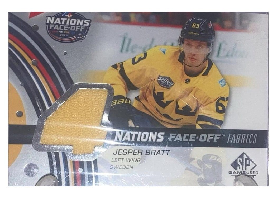 2025-26 SP Game Used 2025 4 Nations Face-Off Fabrics Jesper Bratt #4N-JB card