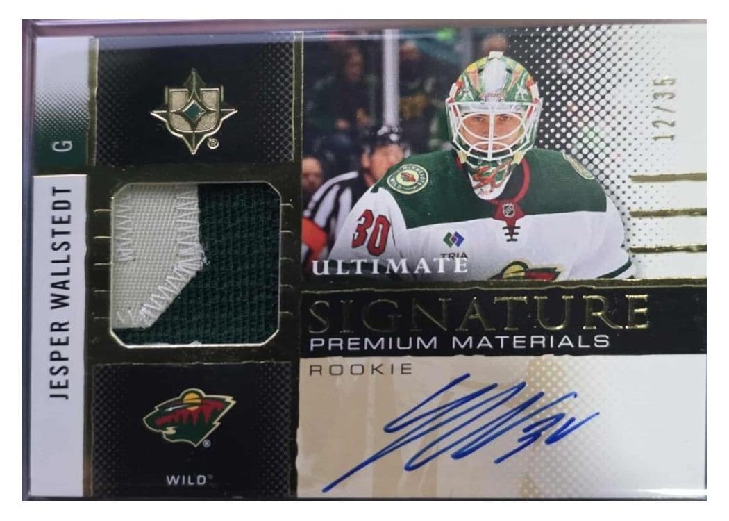 2024-25 Upper Deck Ultimate Collection Rookie Signature Premium Materials Jesper Wallstedt #RSM-JW
