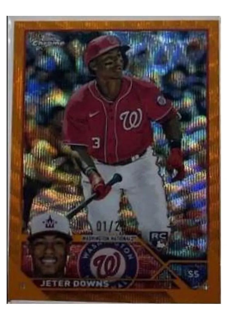 2023 Topps Chrome Base Set Jeter Downs Orange Wave #56 card