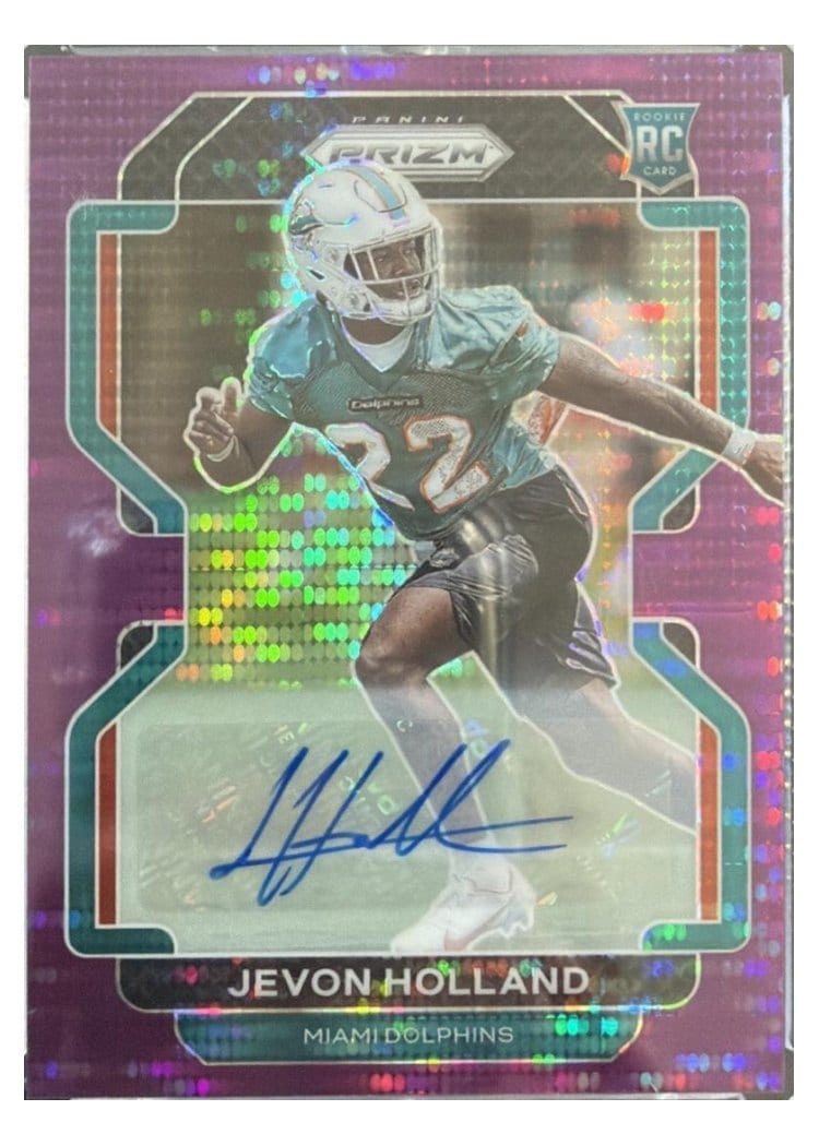 2021 Panini Prizm Base Set Jevon Holland Autograph Purple Pulsar Prizm #392 card