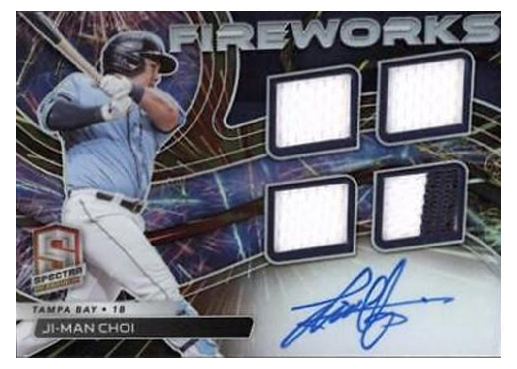 2022 Panini Chronicles Spectra Fireworks Fabric Signatures Ji-Man Choi #FFS-JC card