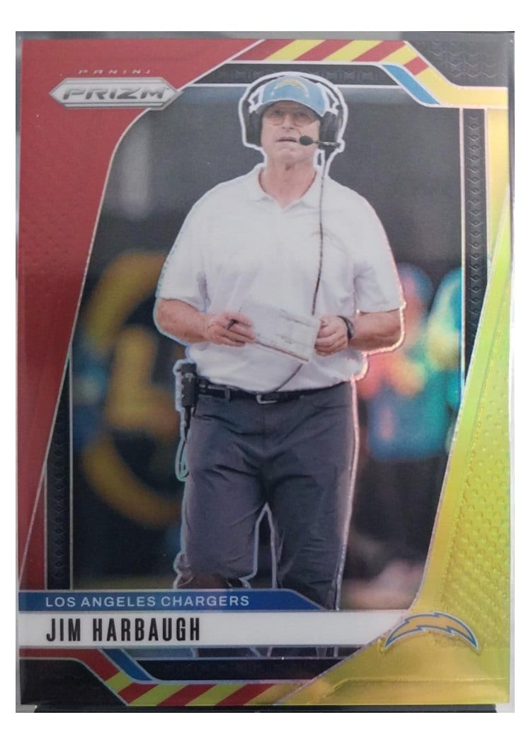 2024 Panini Prizm Base Set Jim Harbaugh Red Yellow #163 card