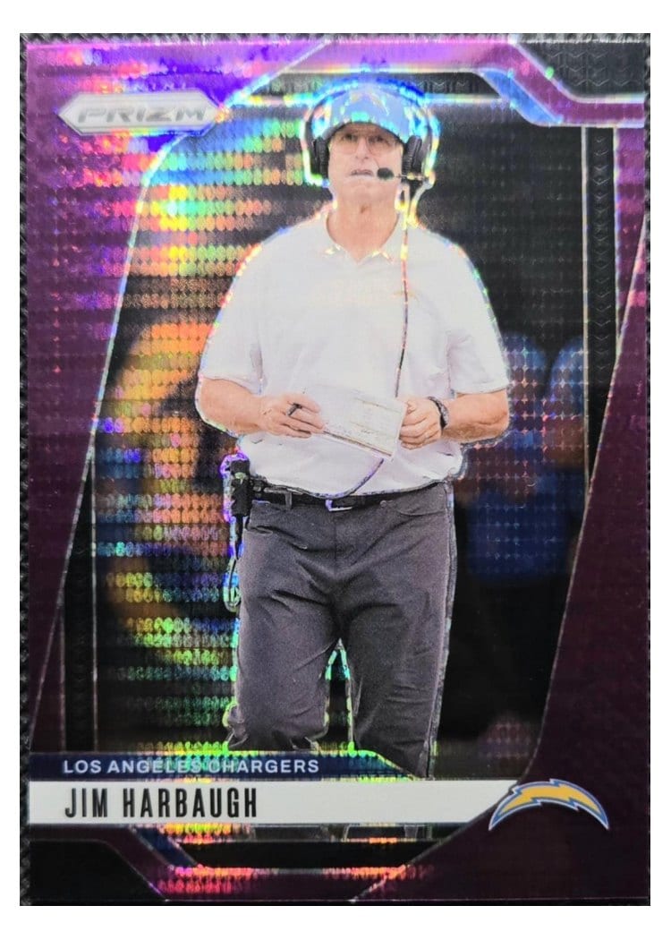 2024 Panini Prizm Base Set Jim Harbaugh Purple Pulsar #163 card