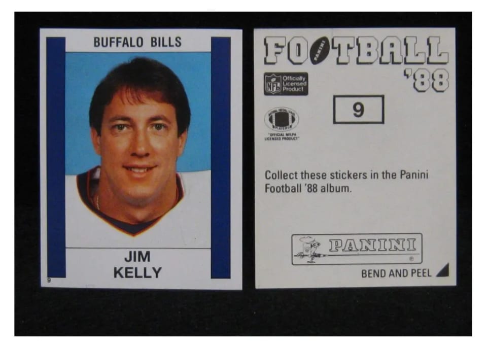 1988 Panini Sticker Jim Kelly #9 card