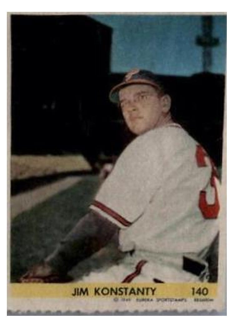 1949 Eureka Sportstamps Jim Konstanty #140 card