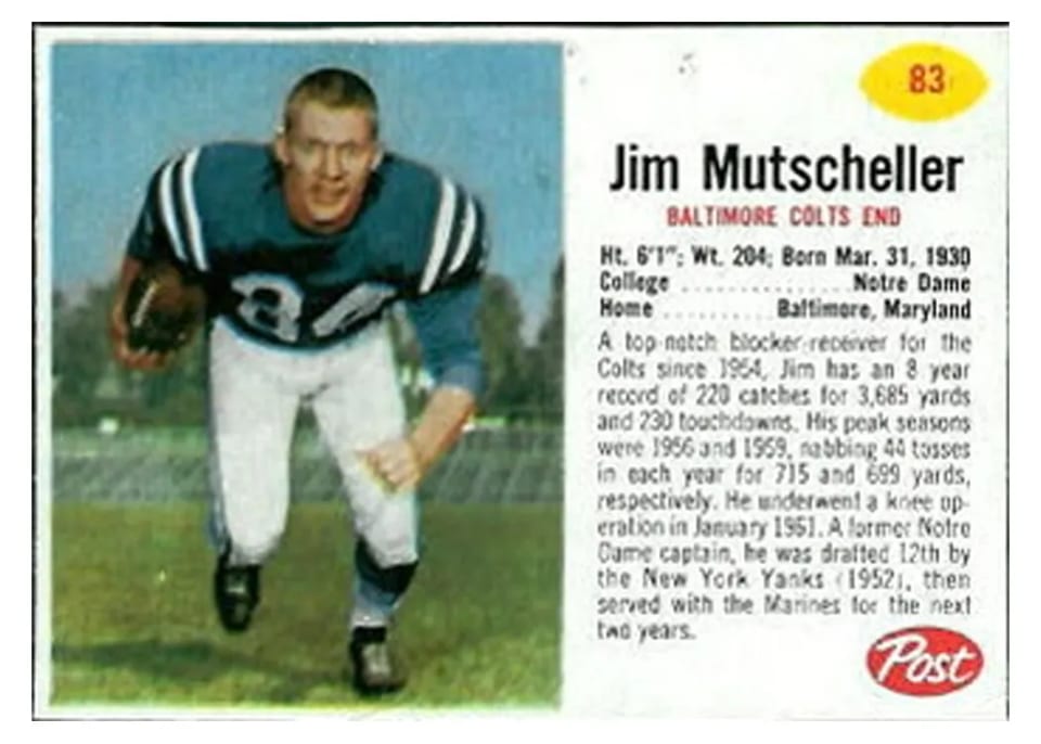 1962 Post Cereal Jim Mutscheller #83 card