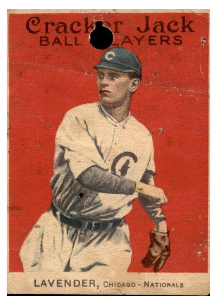 1914 Cracker Jack Jimmy Lavender #105 card