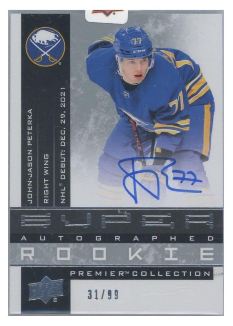 2022-23 Upper Deck Premier 2021 Update - 20th Anniversary Autograph Rookies Gold JJ Peterka #AAR-JP card