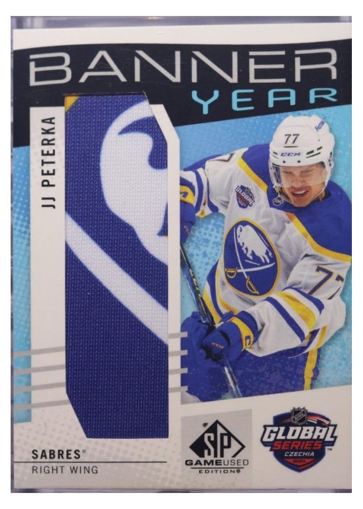 2025-26 SP Game Used 2024 Global Series Devils vs. Sabres Banner Year Relics JJ Peterka #BYGSC-JP card
