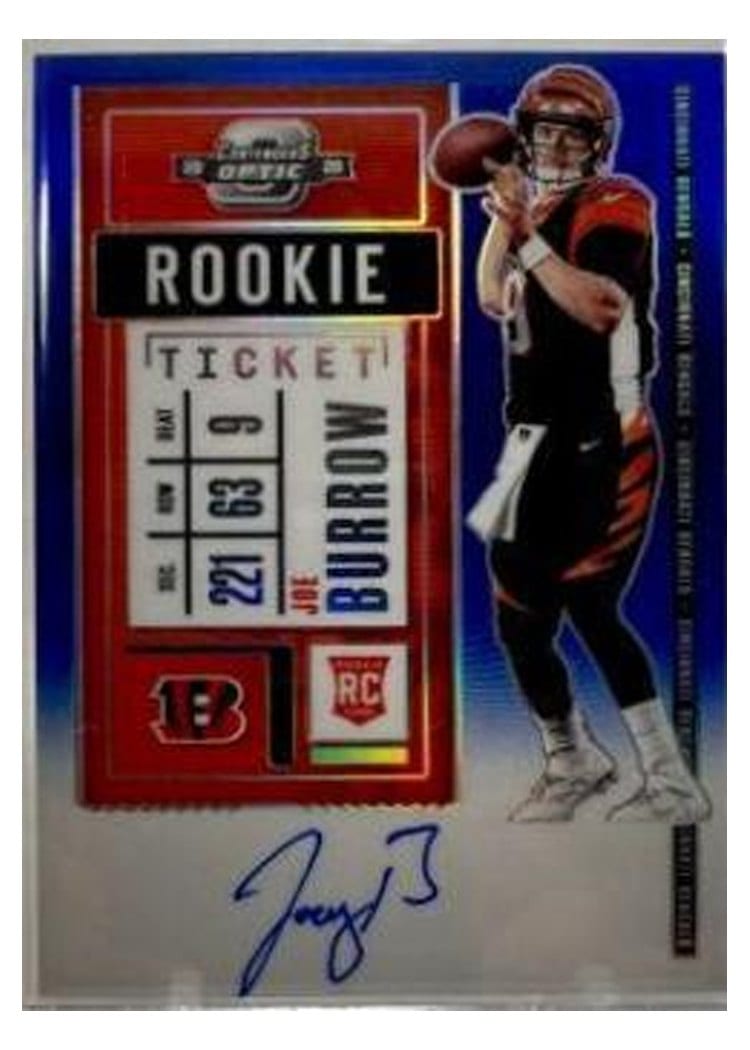2020 Panini Contenders Optic Base Set Joe Burrow Autograph Blue #101 card
