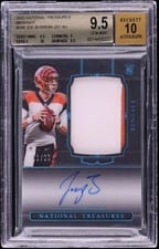 2020 Panini National Treasures Joe Burrow Patch Autograph Black #156 card