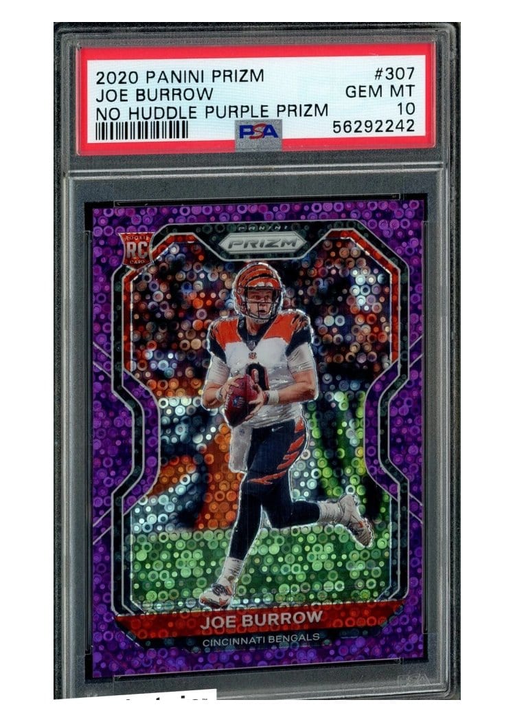 2020 Panini Prizm Joe Burrow No Huddle Purple #307 card